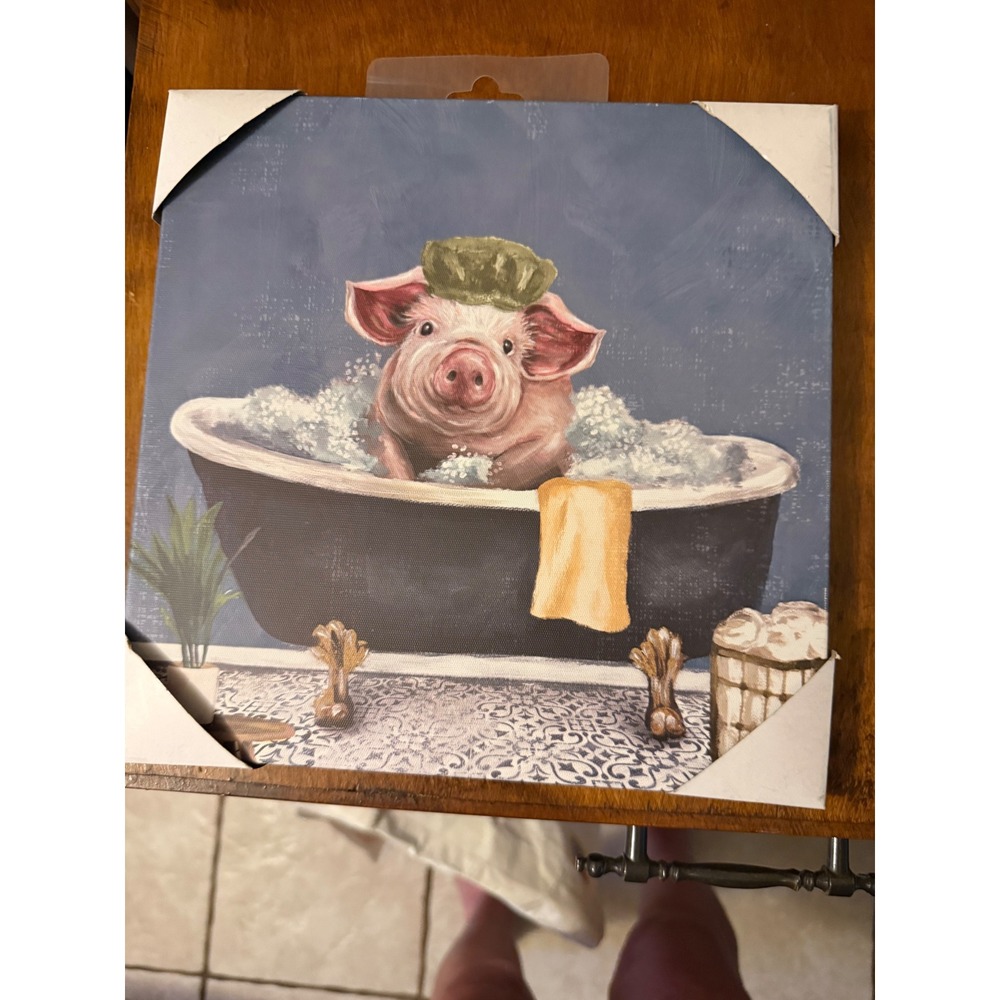 Sign of the Times Pig and Highland Cow in Bathtub Canvas Wall Art Set of 2 10x10